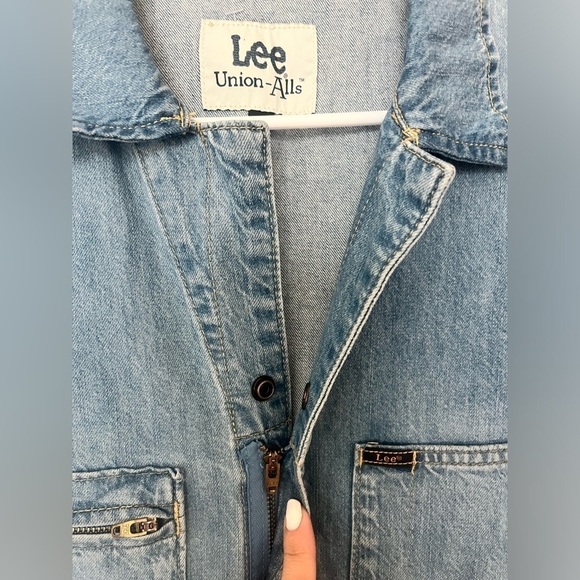 Free People X Lee Jumpsuit Union Alls Denim Heart Patch Bohemian Retro - Picture 8 of 11